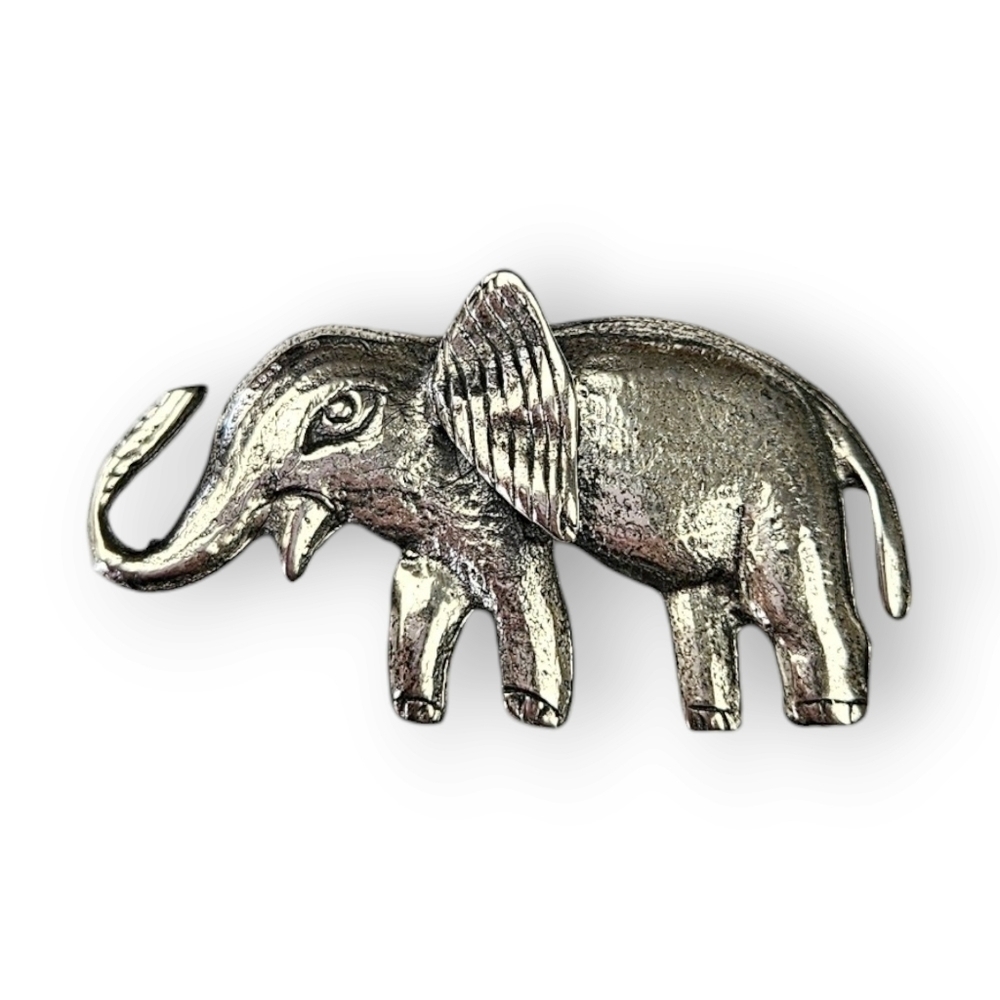Vintage Sterling Elephant Brooch Brookraft Lucky Brushed 925 Silver 1940s 2"